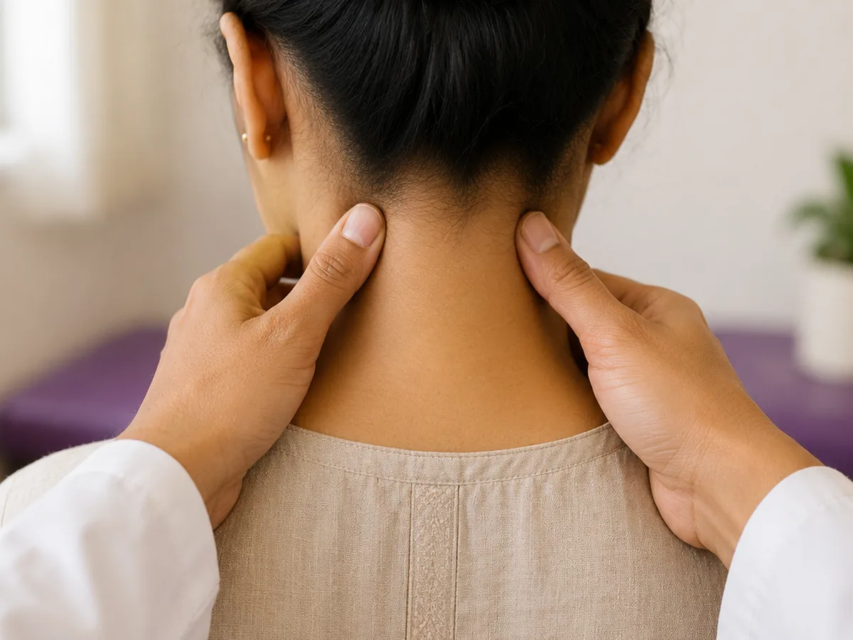 The side of the neck examined by hand