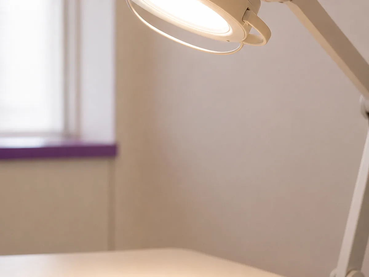 An examination light in a bright clinic room