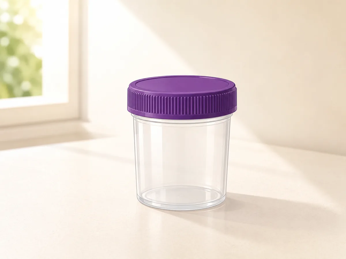 A small sealed specimen pot on a bench
