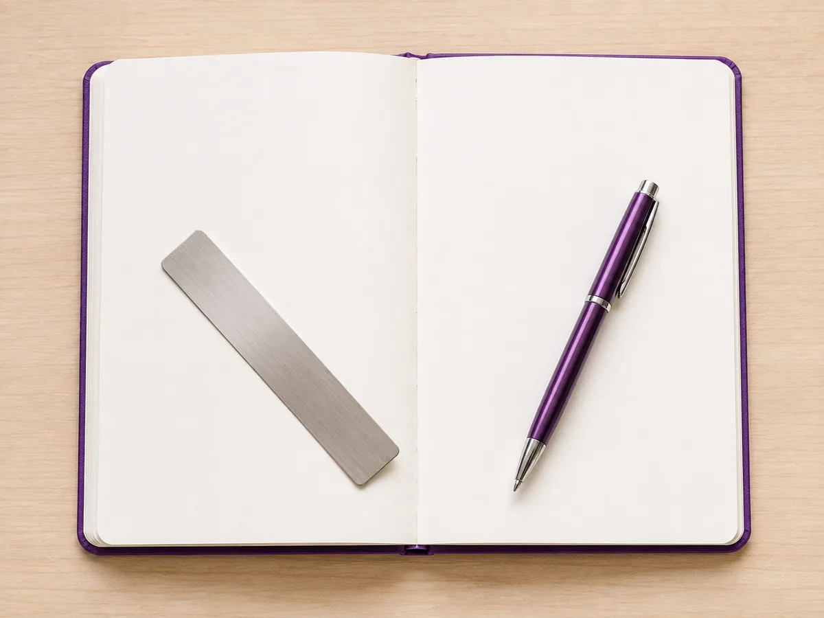 A ruler and notebook on a desk