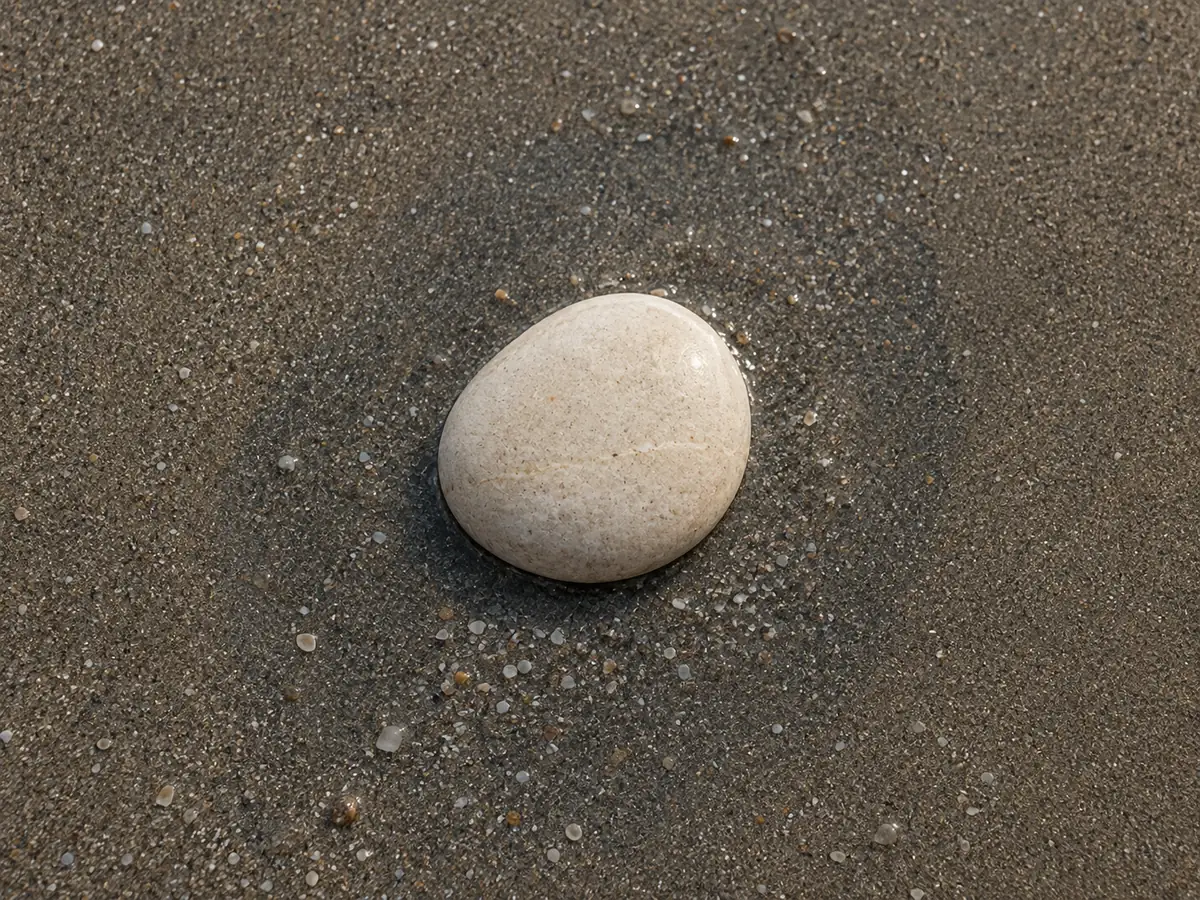 A single pale pebble with a defined edge on sand