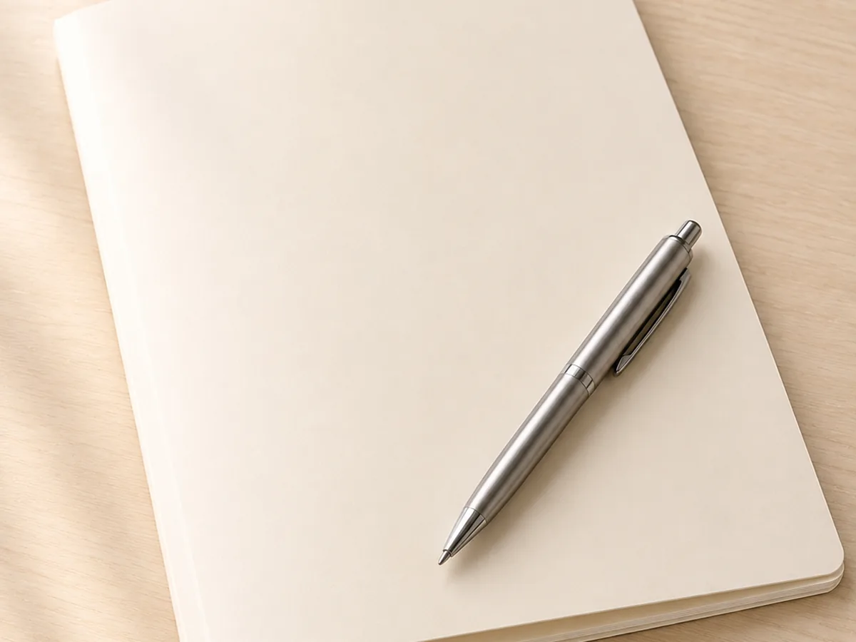 A folder and pen on a desk